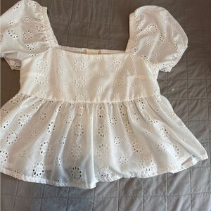 NWOT Altar’d State White Eyelet Babydoll Top Size S